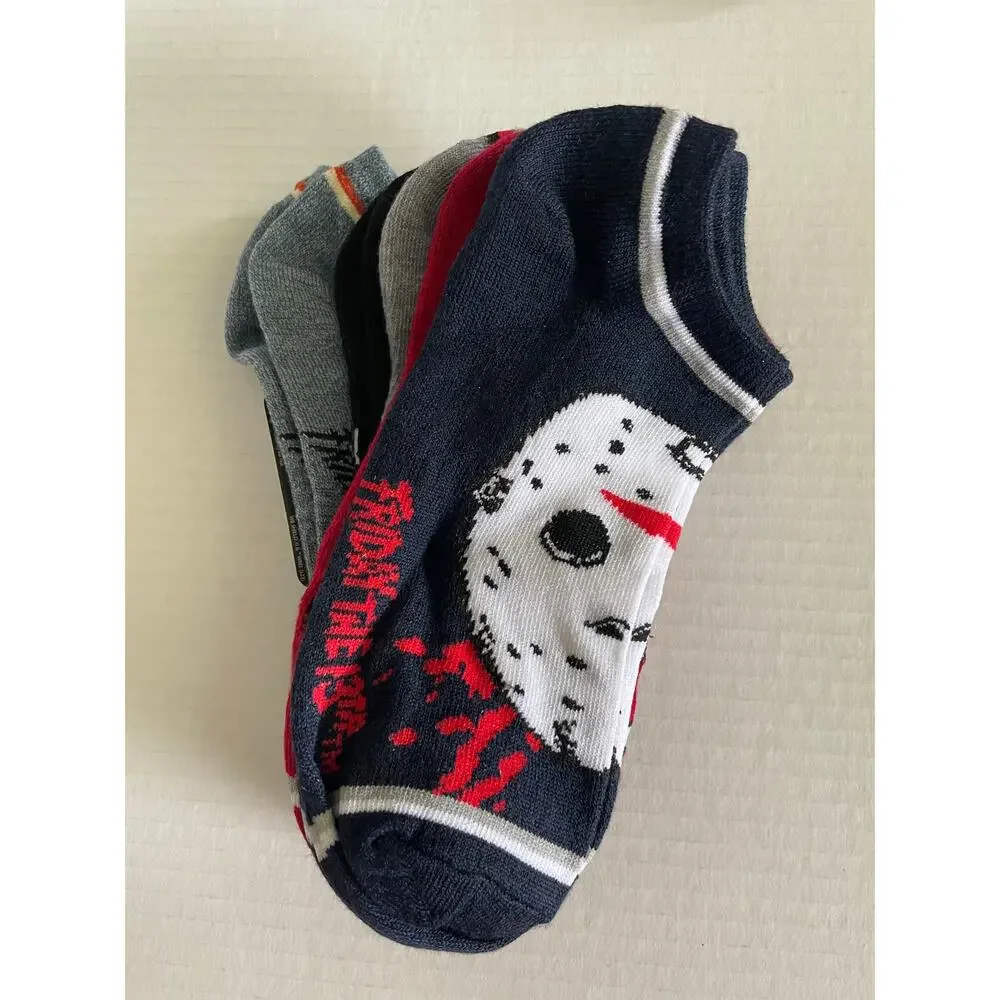 HORROR MOVIE FRIDAY THE 13TH JASON VOORHEES 5 PAIR OF ANKLE SOCKS NEW